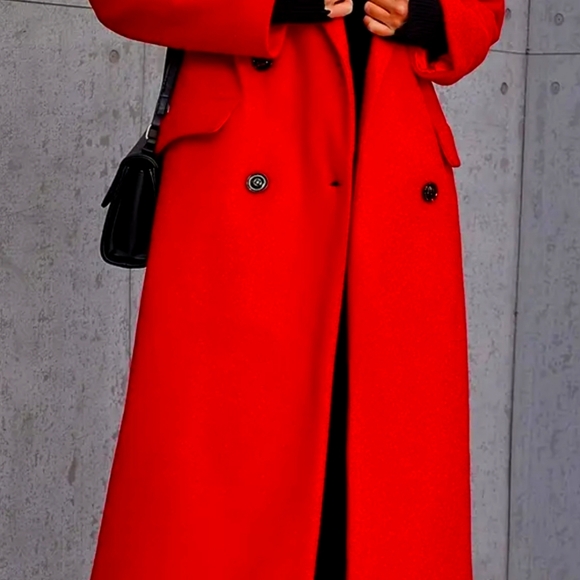EillyBazar long red double breasted dress coat fully lined 2 front pockets NEW - Picture 2 of 7